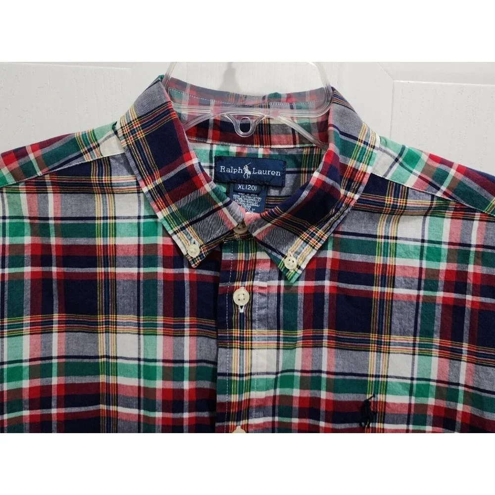 Ralph Lauren Plaid Pony Logo Long Sleeve Button Down Shirt‎ Youth Boy's Size XL
